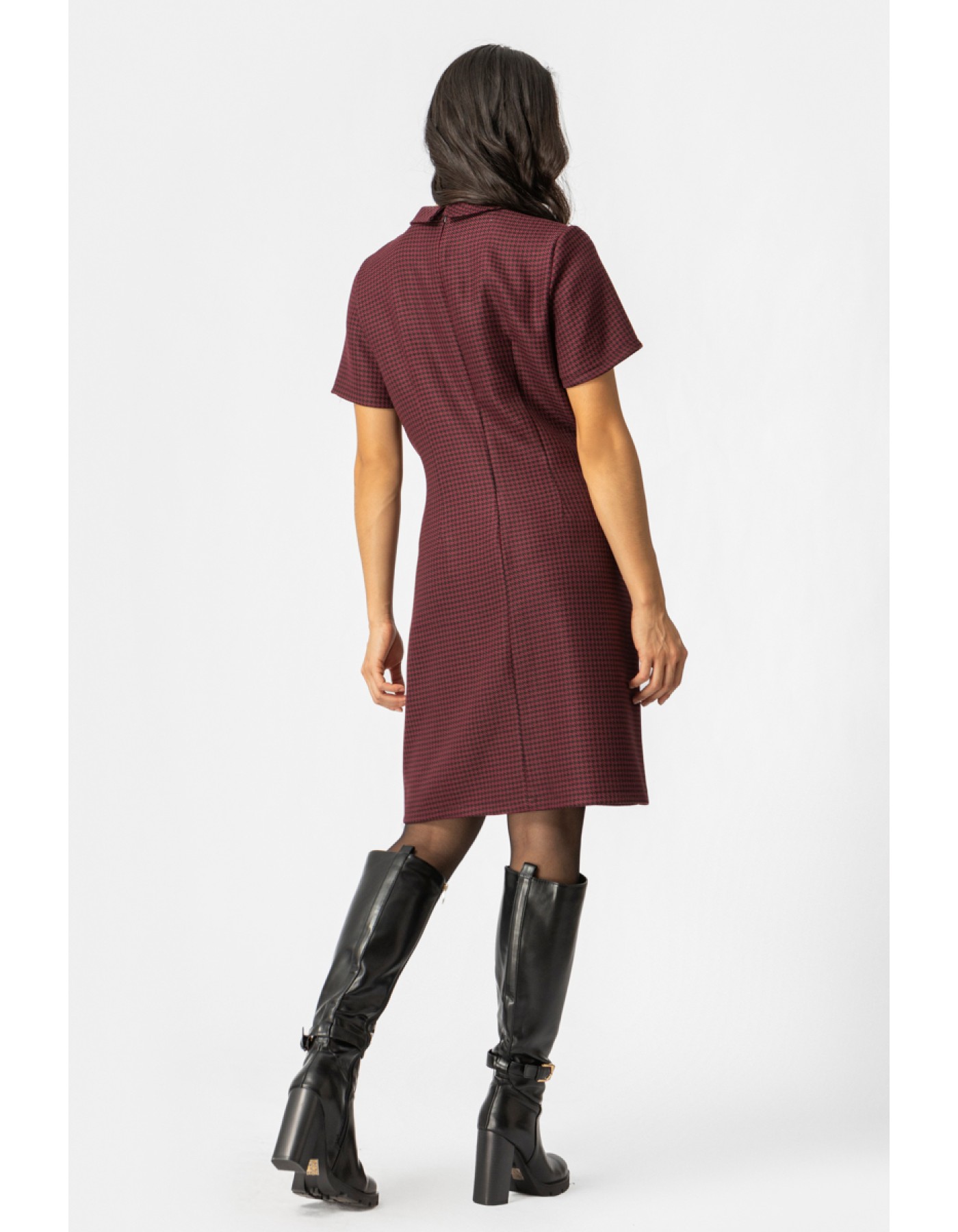 Φόρεμα Pied De Poule Μπορντώ