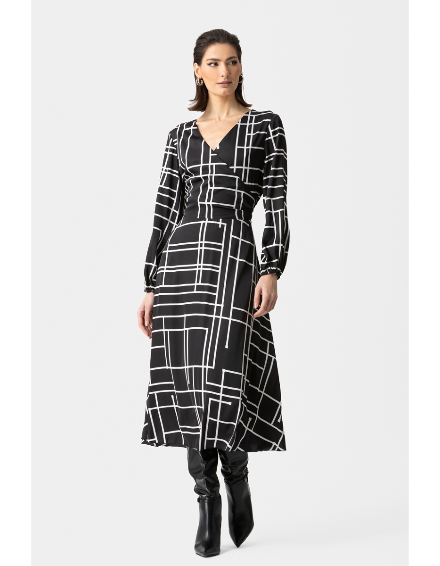 Φόρεμα σατέν ασπρόμαυρο κρουαζέ