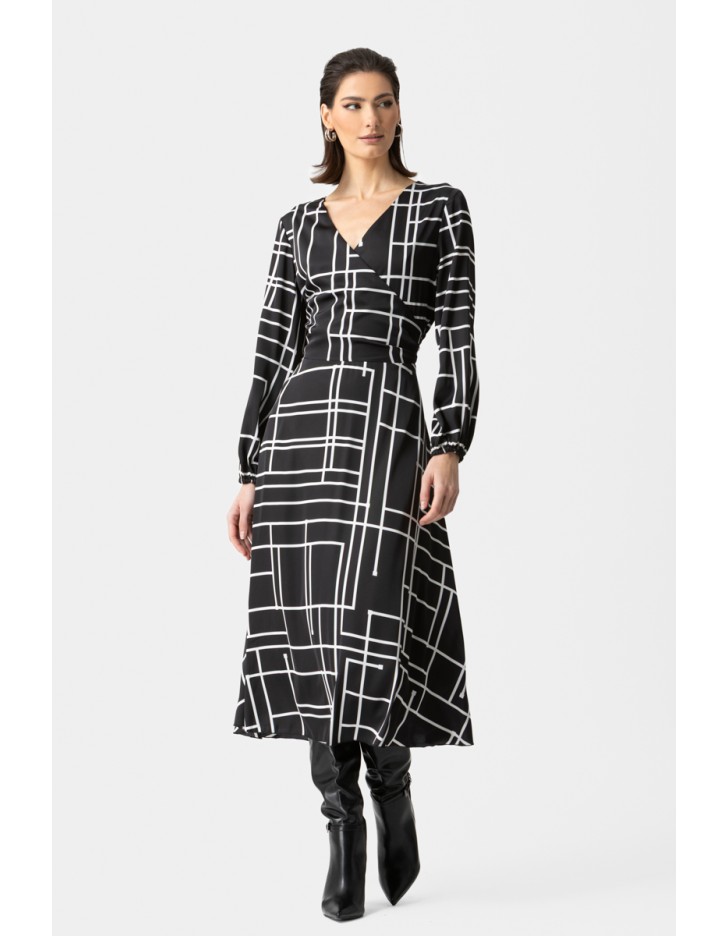 Φόρεμα σατέν ασπρόμαυρο κρουαζέ