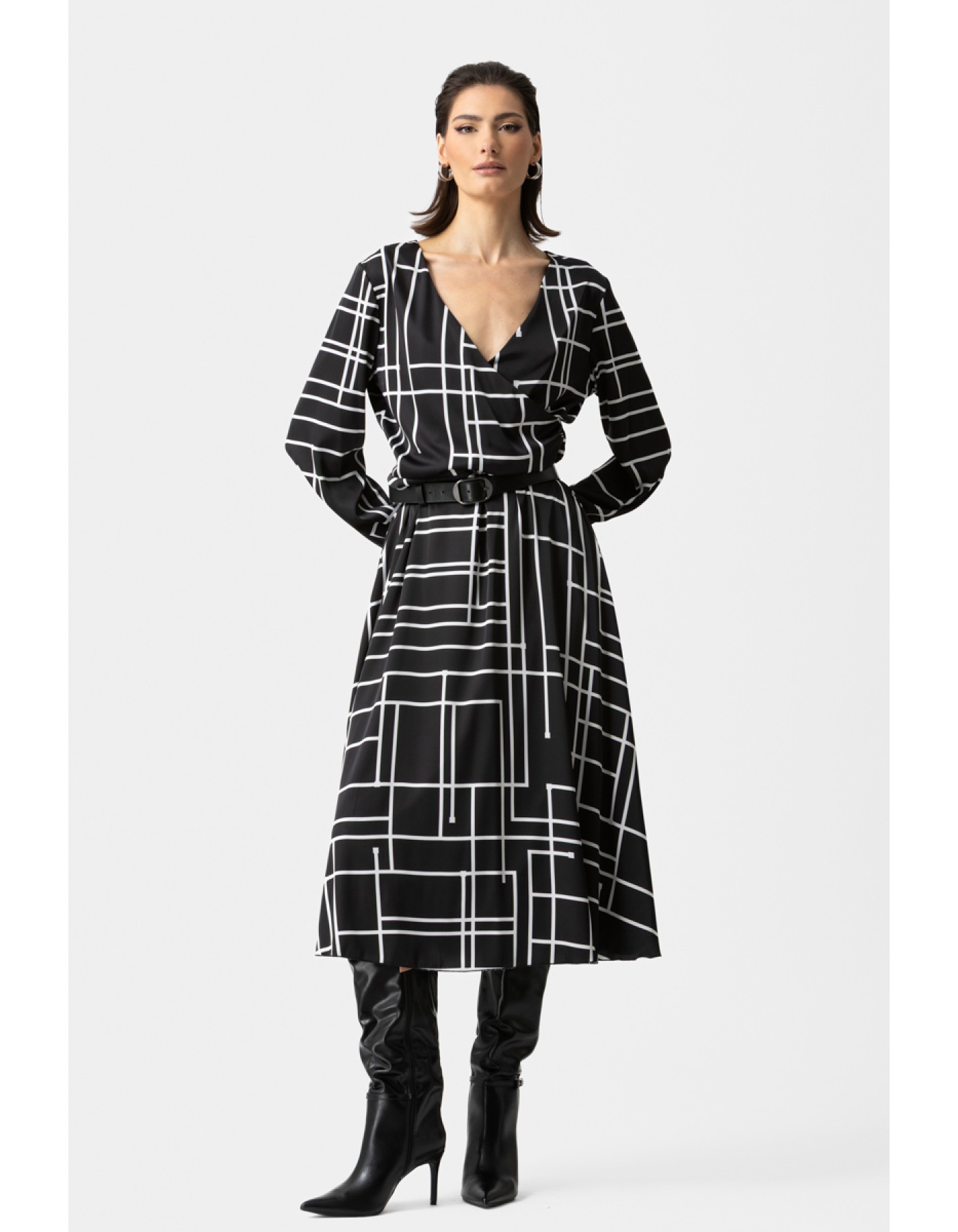 Φόρεμα σατέν ασπρόμαυρο κρουαζέ