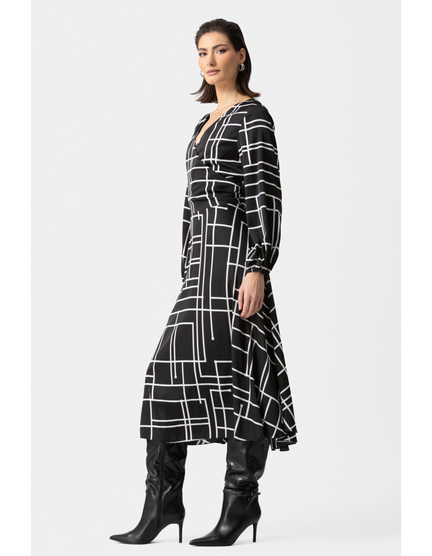 Φόρεμα σατέν ασπρόμαυρο κρουαζέ