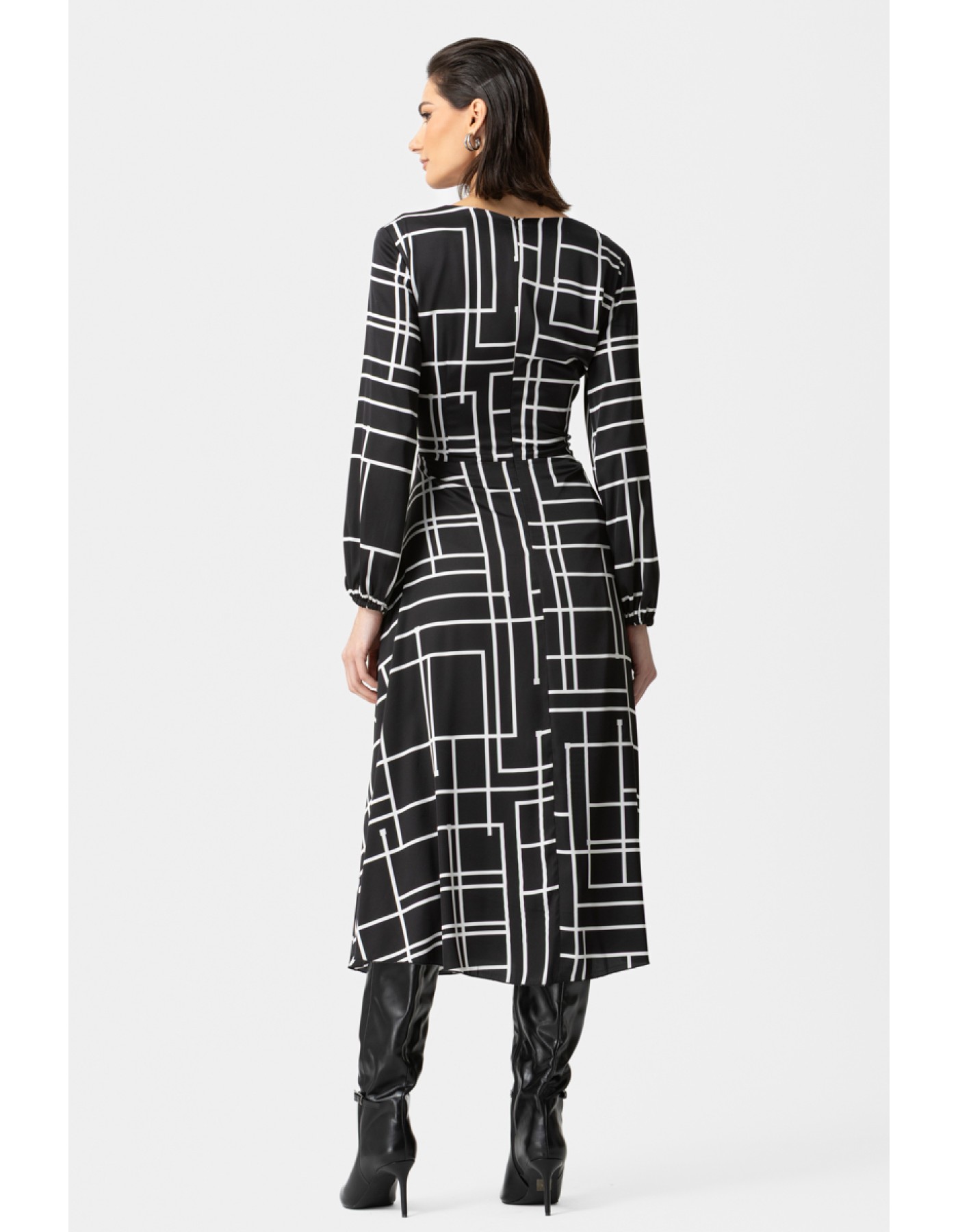 Φόρεμα σατέν ασπρόμαυρο κρουαζέ