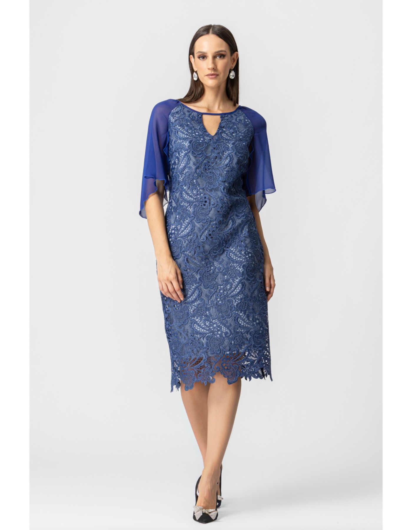 Φόρεμα δαντέλα διαφάνεια μανίκι