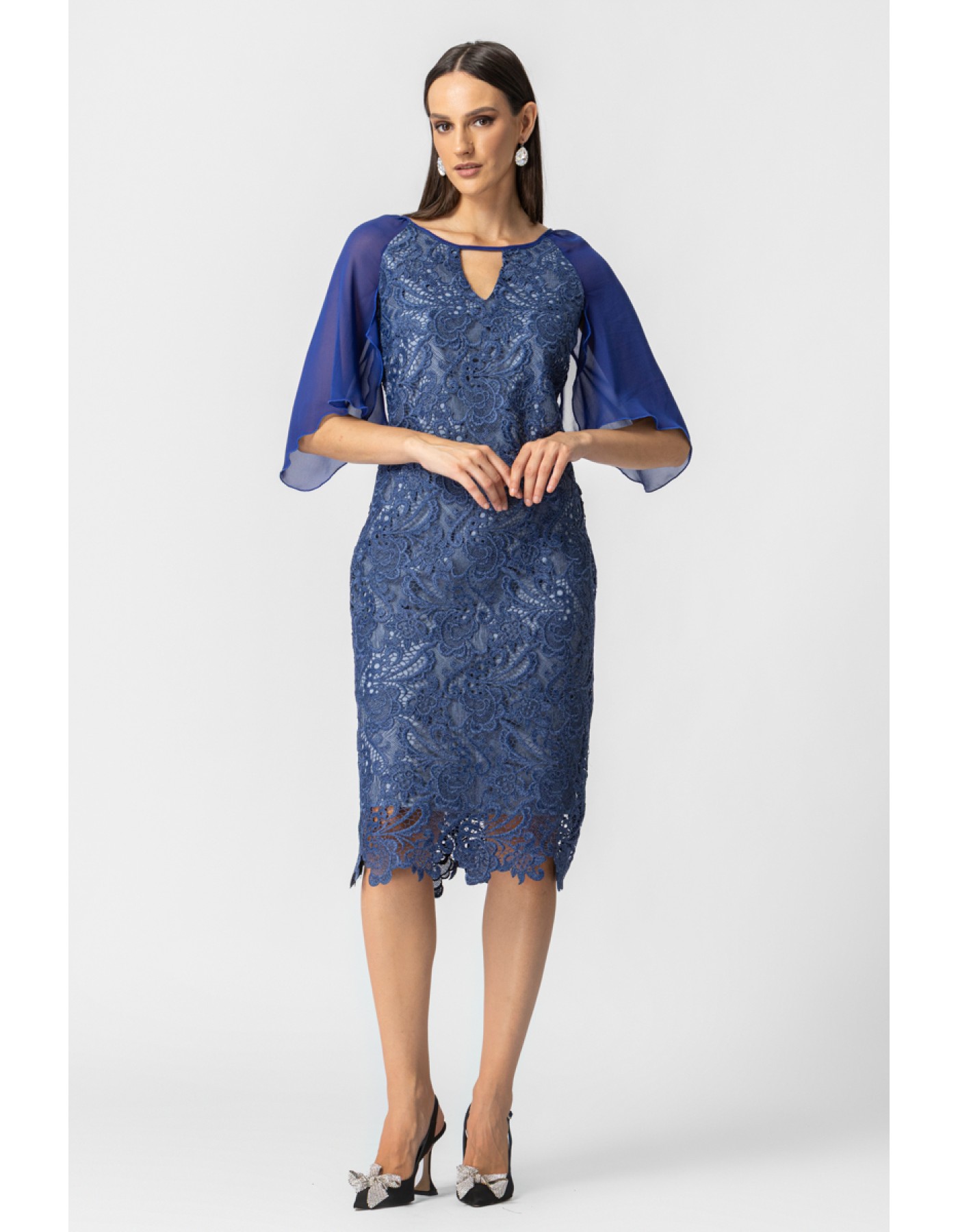 Φόρεμα δαντέλα διαφάνεια μανίκι