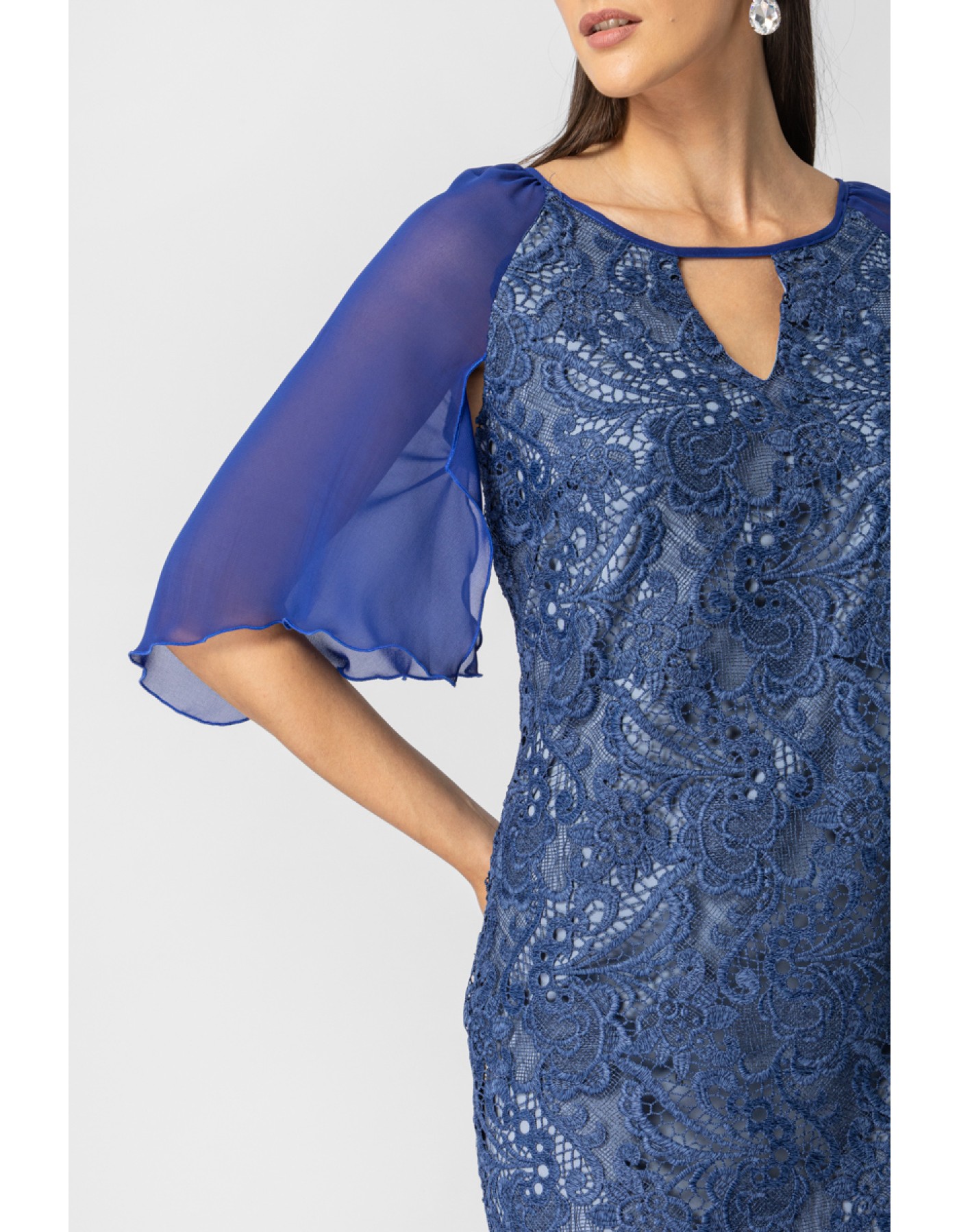 Φόρεμα δαντέλα διαφάνεια μανίκι