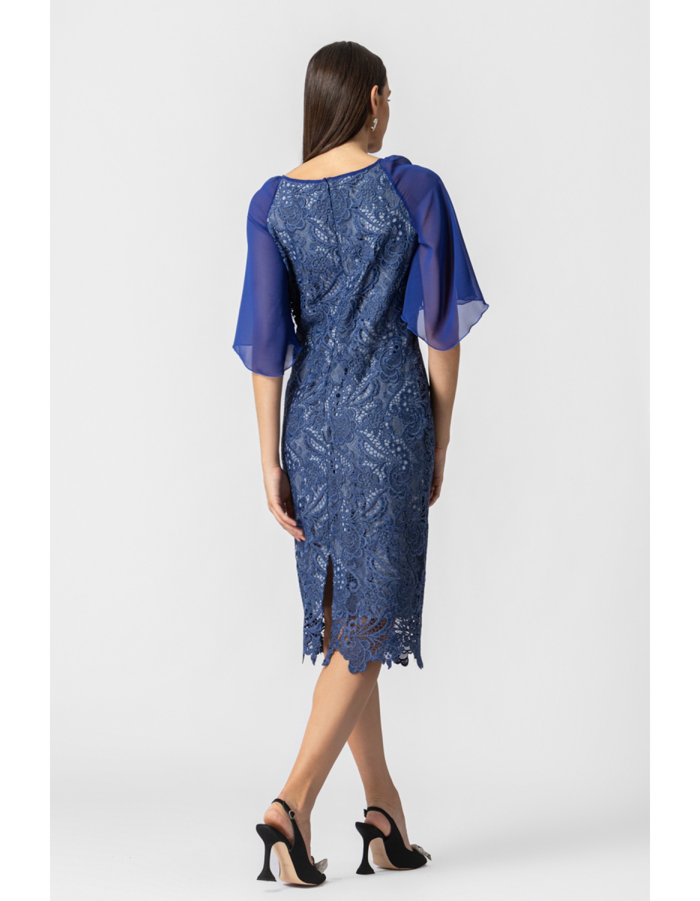 Φόρεμα δαντέλα διαφάνεια μανίκι