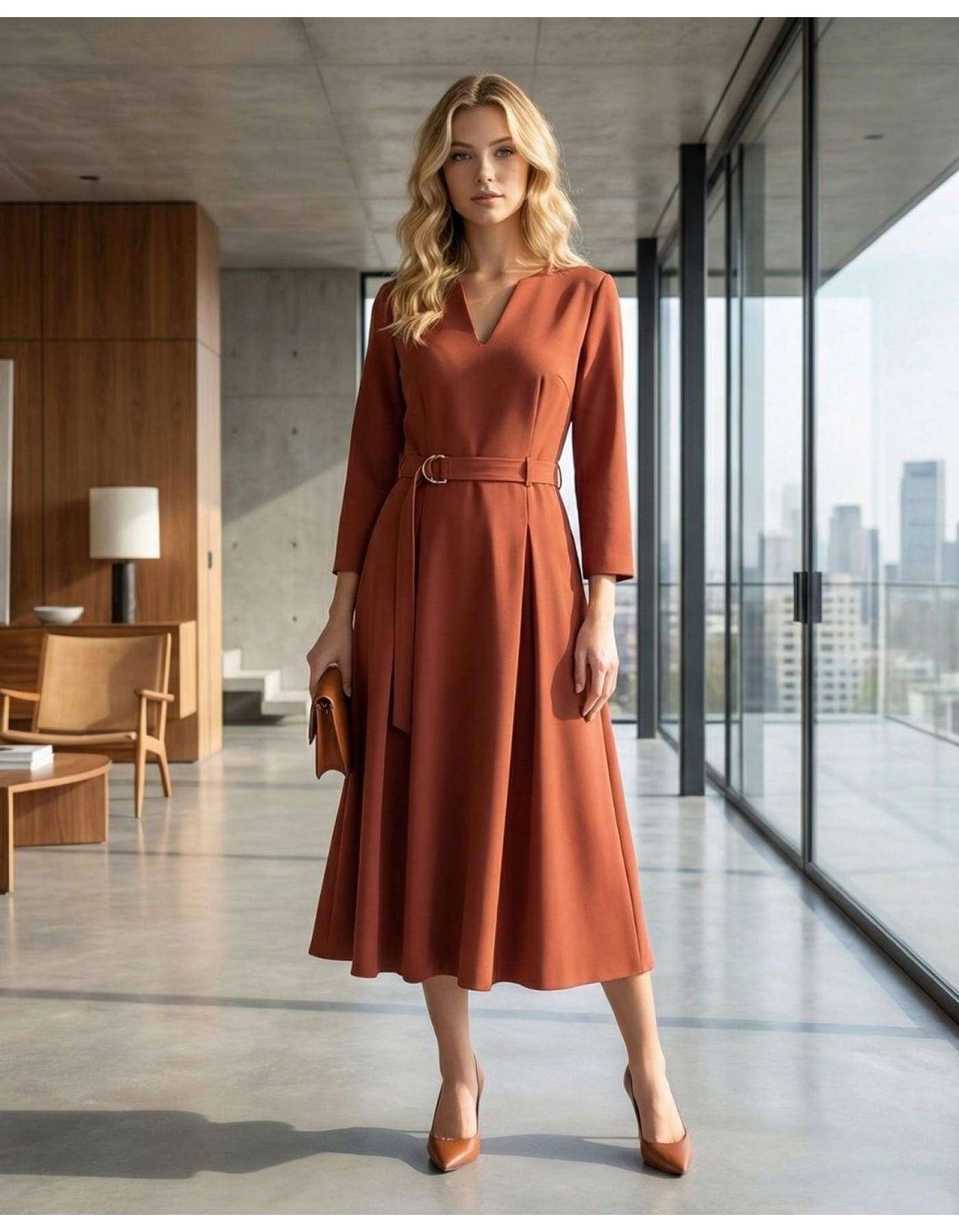 Φόρεμα Scuba Κρεπ ζώνη