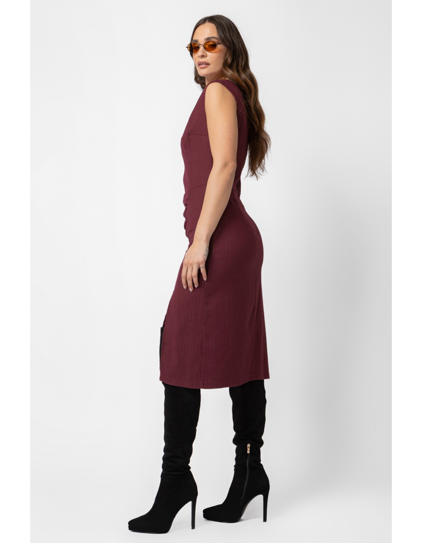 Φόρεμα ριγέ σούρα σχίσιμο