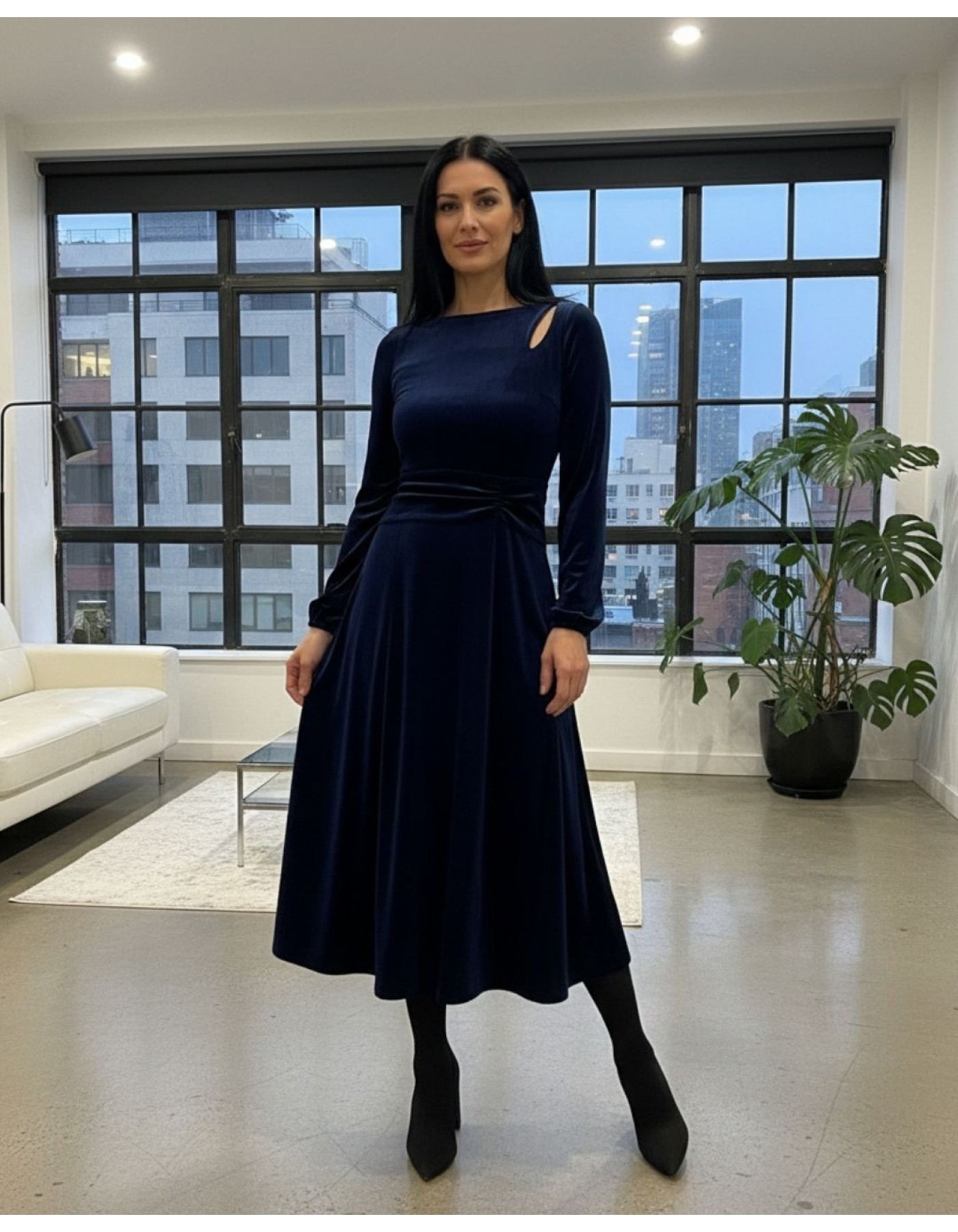 Φόρεμα βελούδο σχίσιμο σούρα