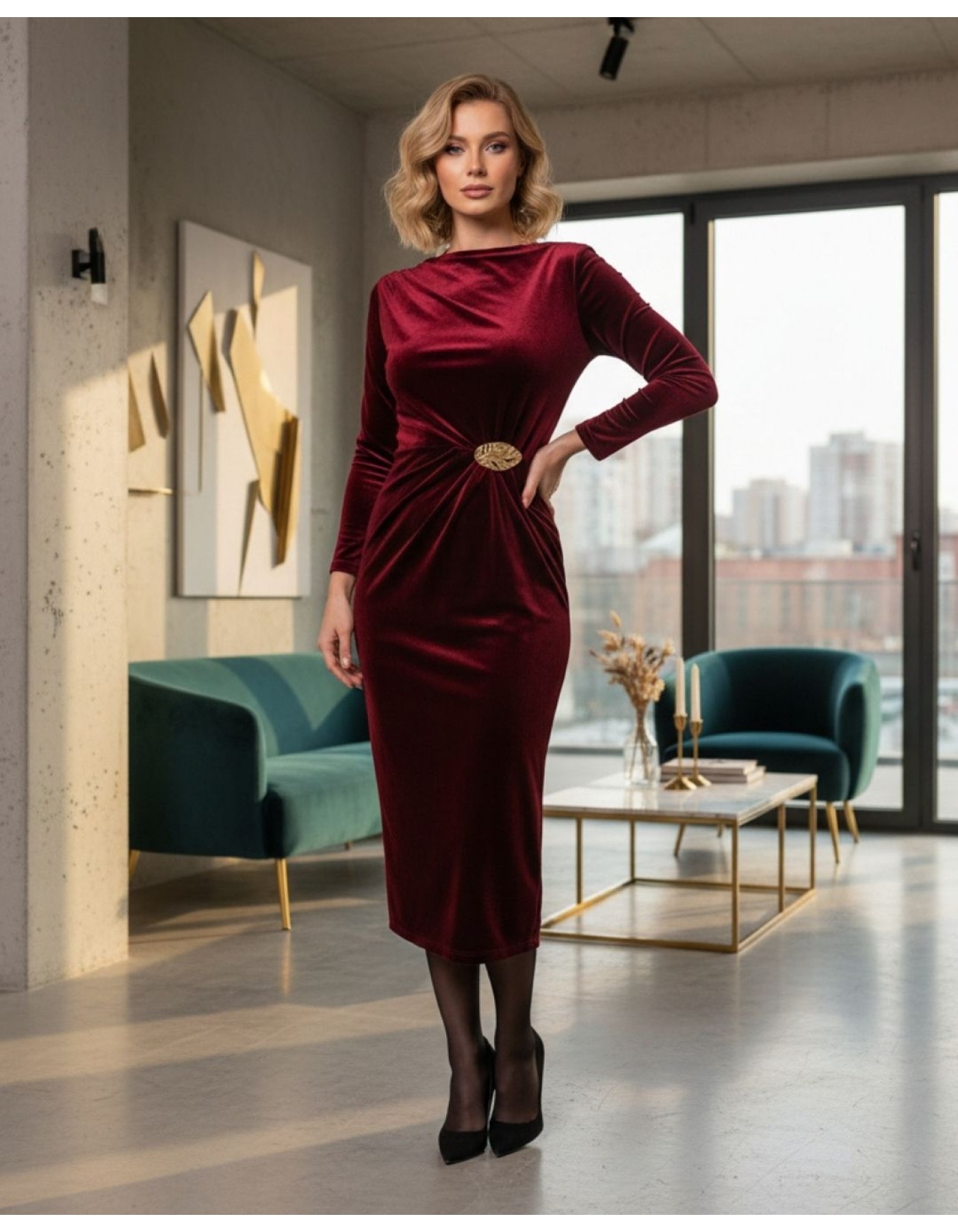 Φόρεμα βελούδο καρφίτσα σούρα