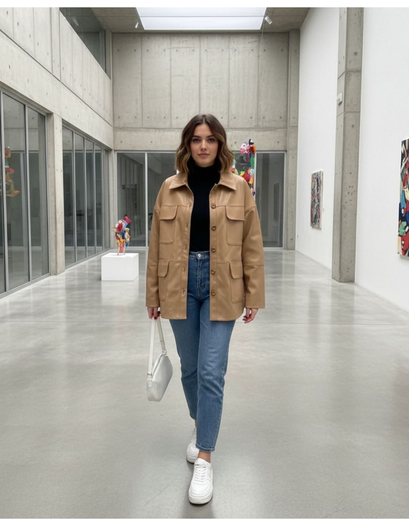 Ζακέτα eco-δερματίνη με τσέπες