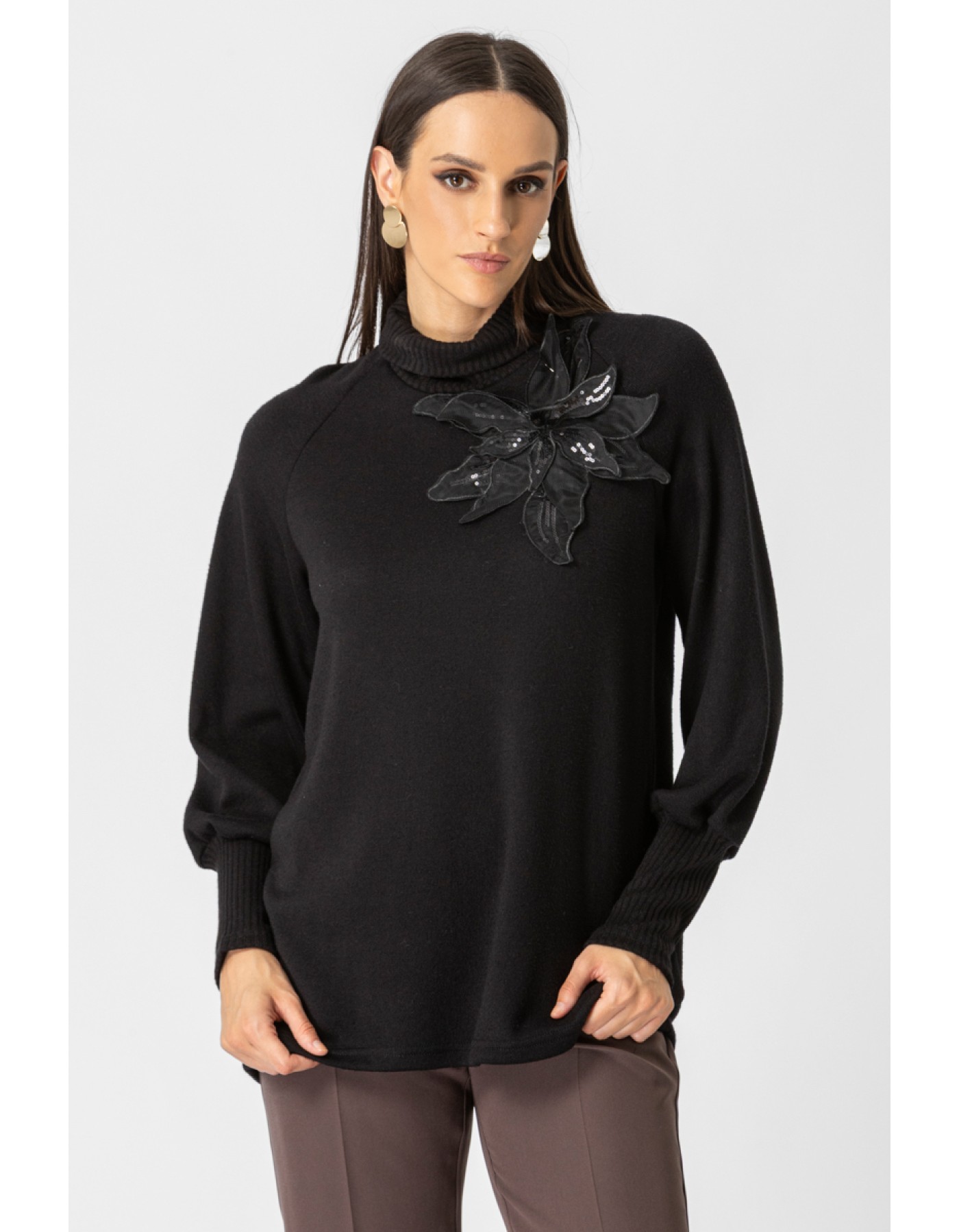 Μπλούζα πλεχτή ζιβάγκο λουλούδι