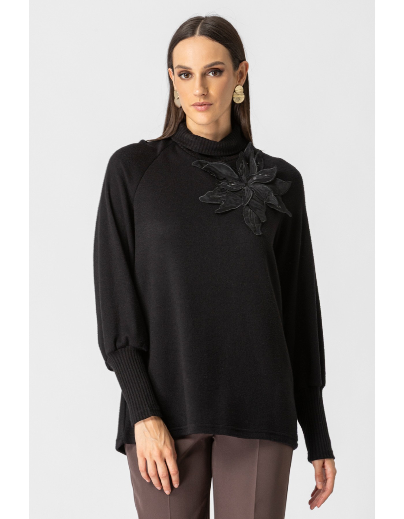 Μπλούζα πλεχτή ζιβάγκο λουλούδι