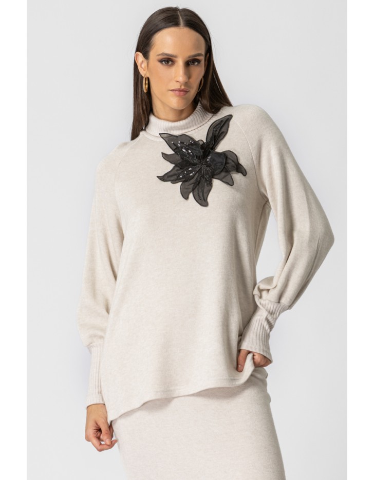 Μπλούζα πλεχτή ζιβάγκο λουλούδι Μπλούζα πλεχτή ζιβάγκο λουλούδι