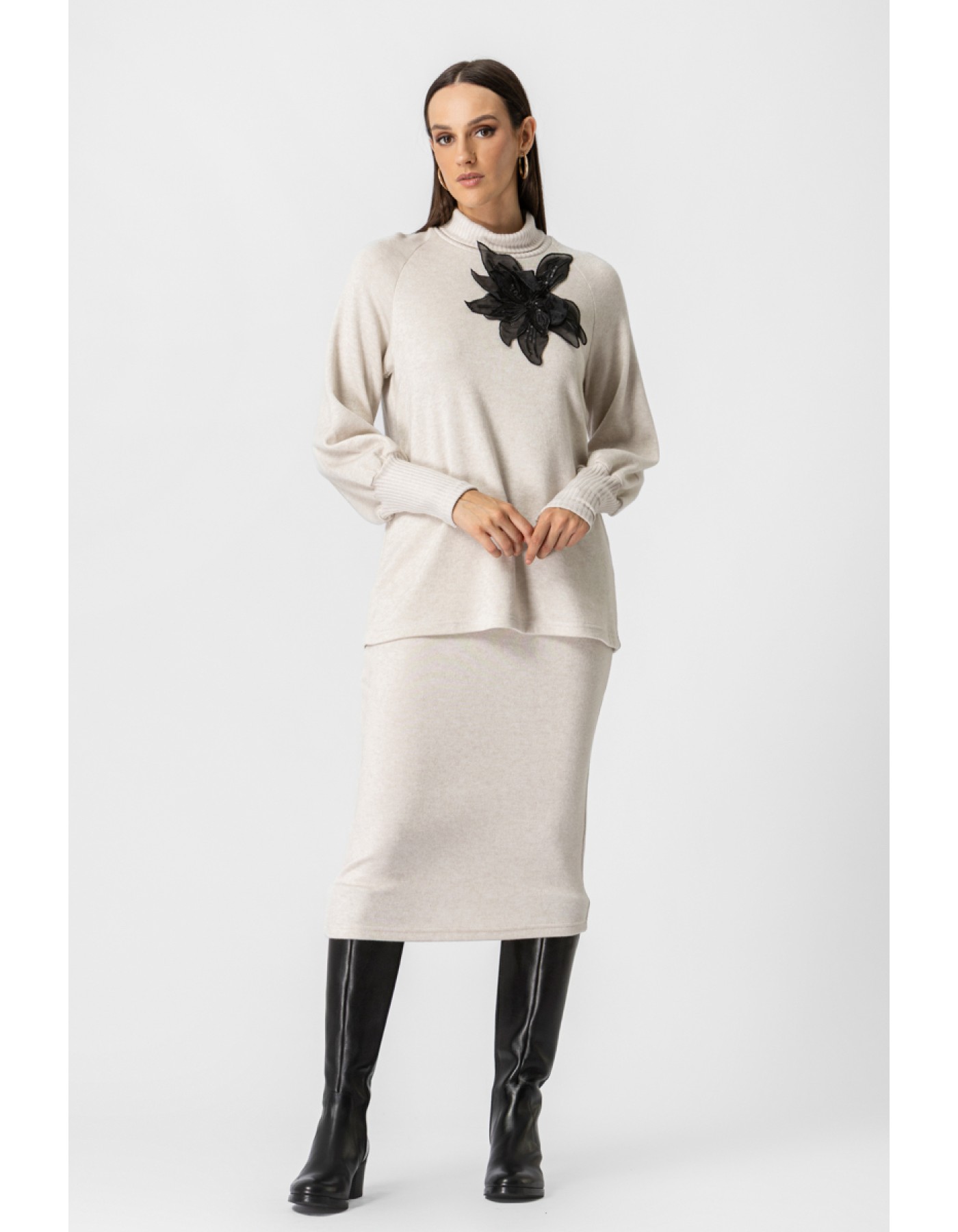 Μπλούζα πλεχτή ζιβάγκο λουλούδι