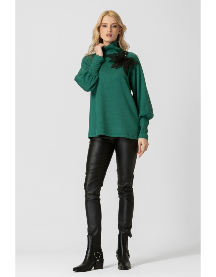 Μπλούζα πλεχτή ζιβάγκο λουλούδι