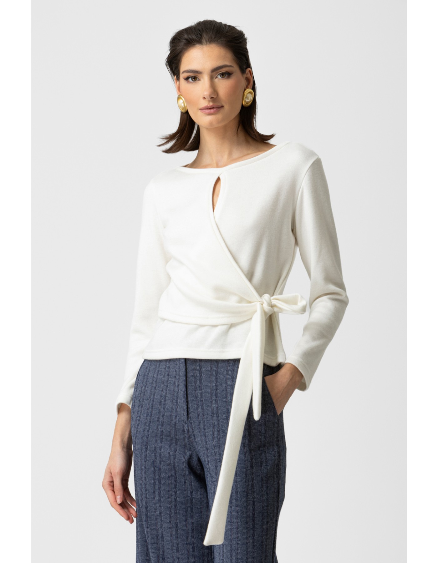 Μπλούζα πλεχτή κρουαζέ δέσιμο