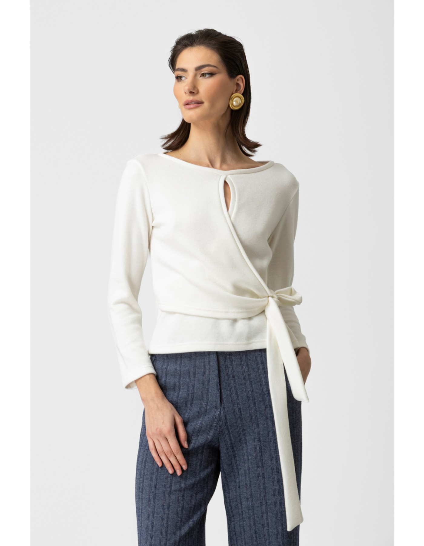 Μπλούζα πλεχτή κρουαζέ δέσιμο