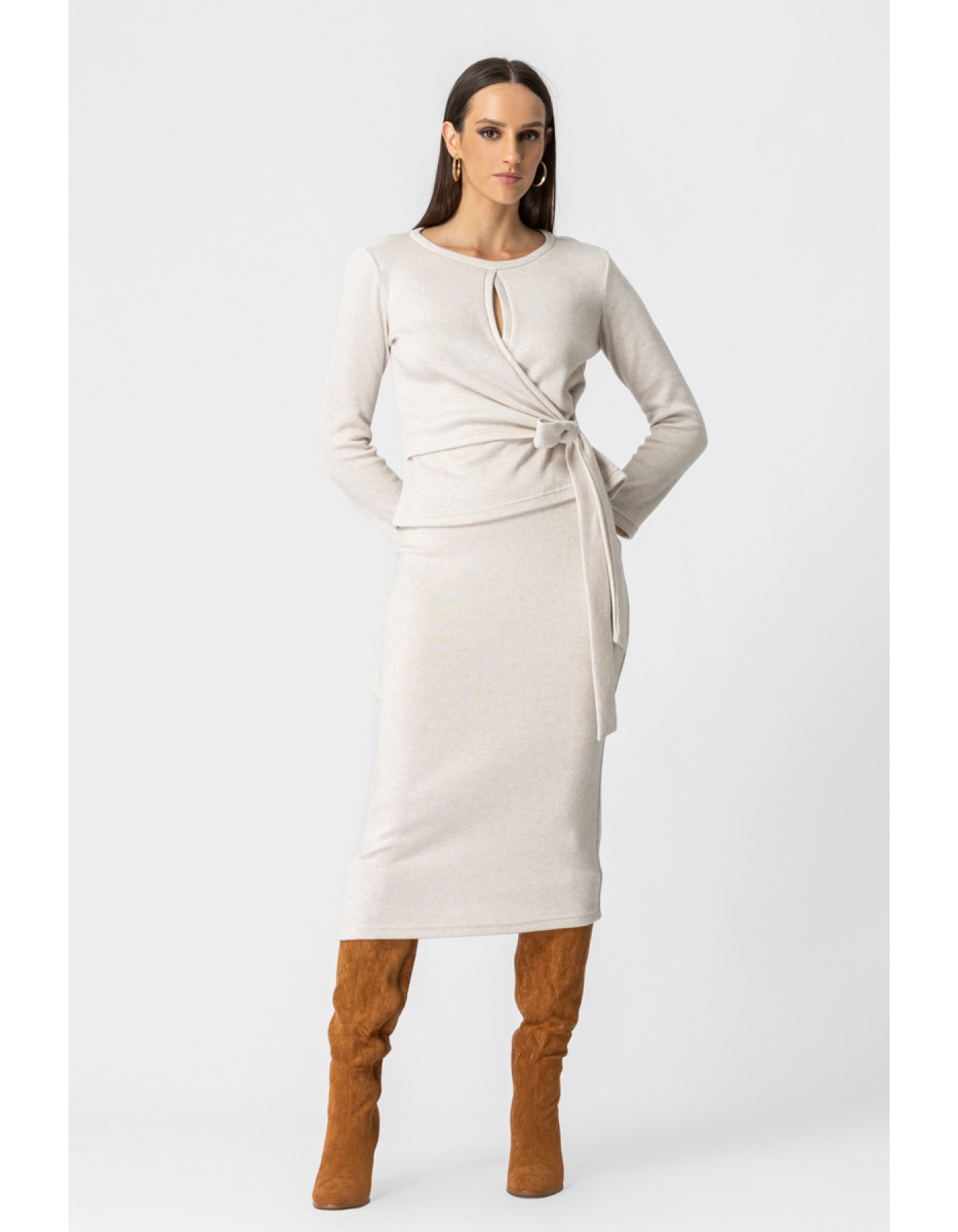 Μπλούζα πλεχτή κρουαζέ δέσιμο