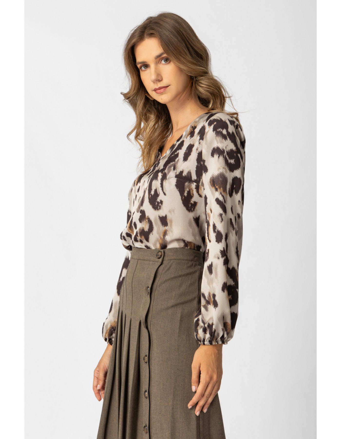 Μπλούζα σατέν εμπριμέ Leopard