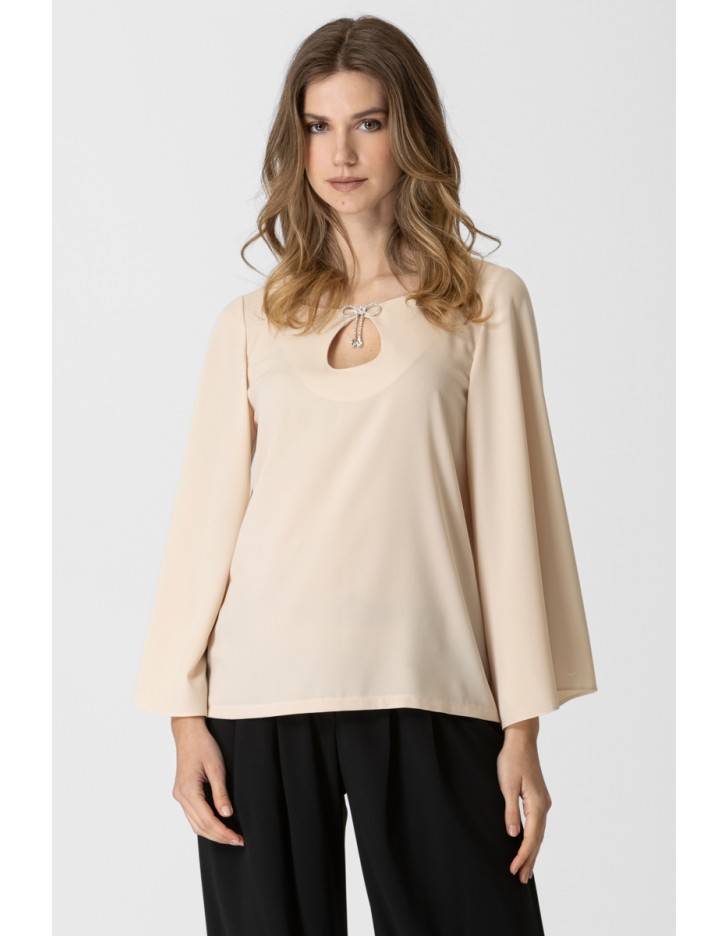 Μπλούζα κρεπ Βολάν μανίκι Attitude