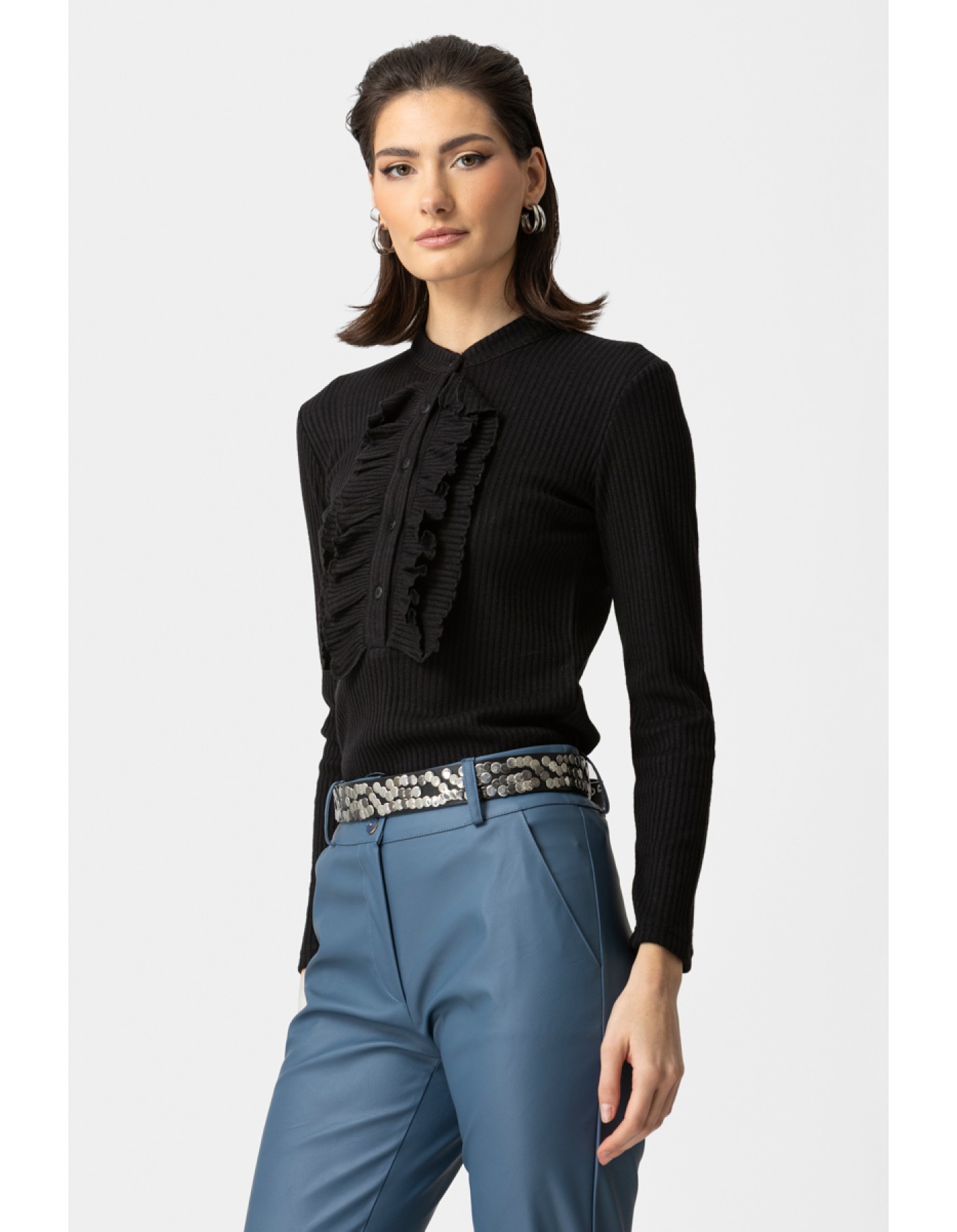 Μπλούζα Rib βολάν πέτο