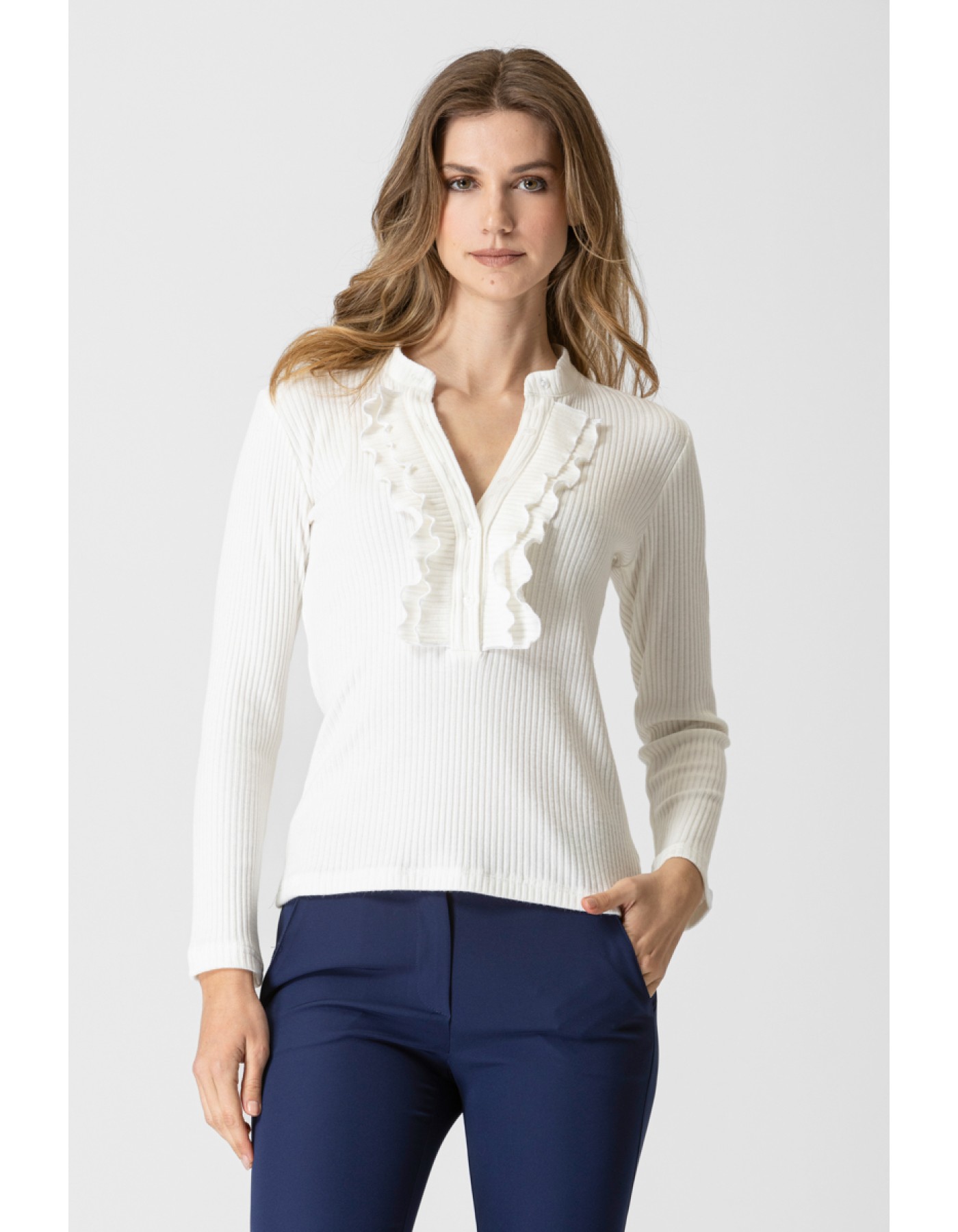 Μπλούζα Rib βολάν πέτο