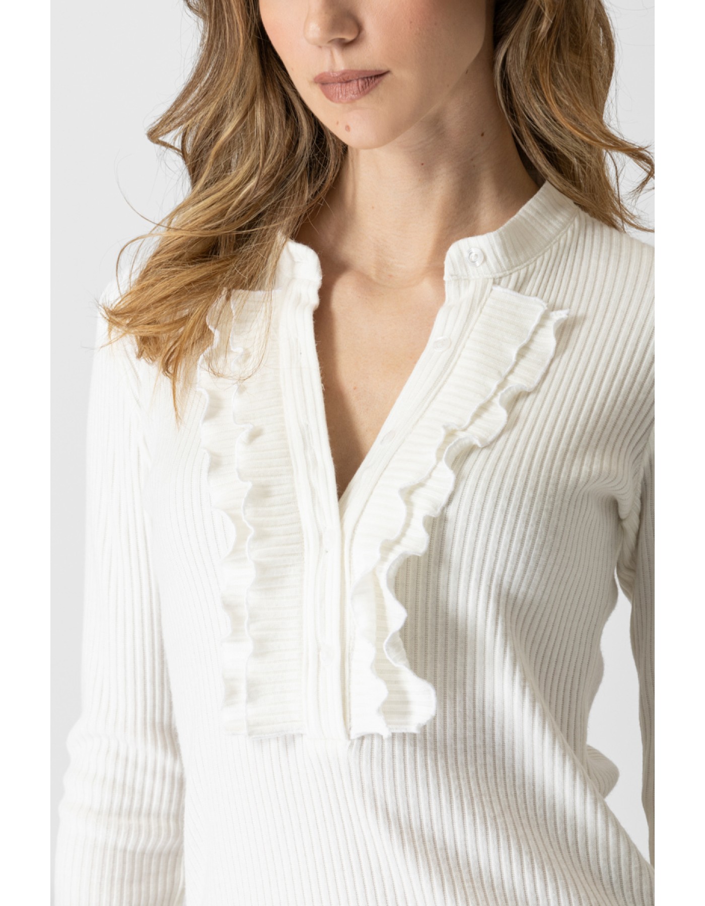 Μπλούζα Rib βολάν πέτο