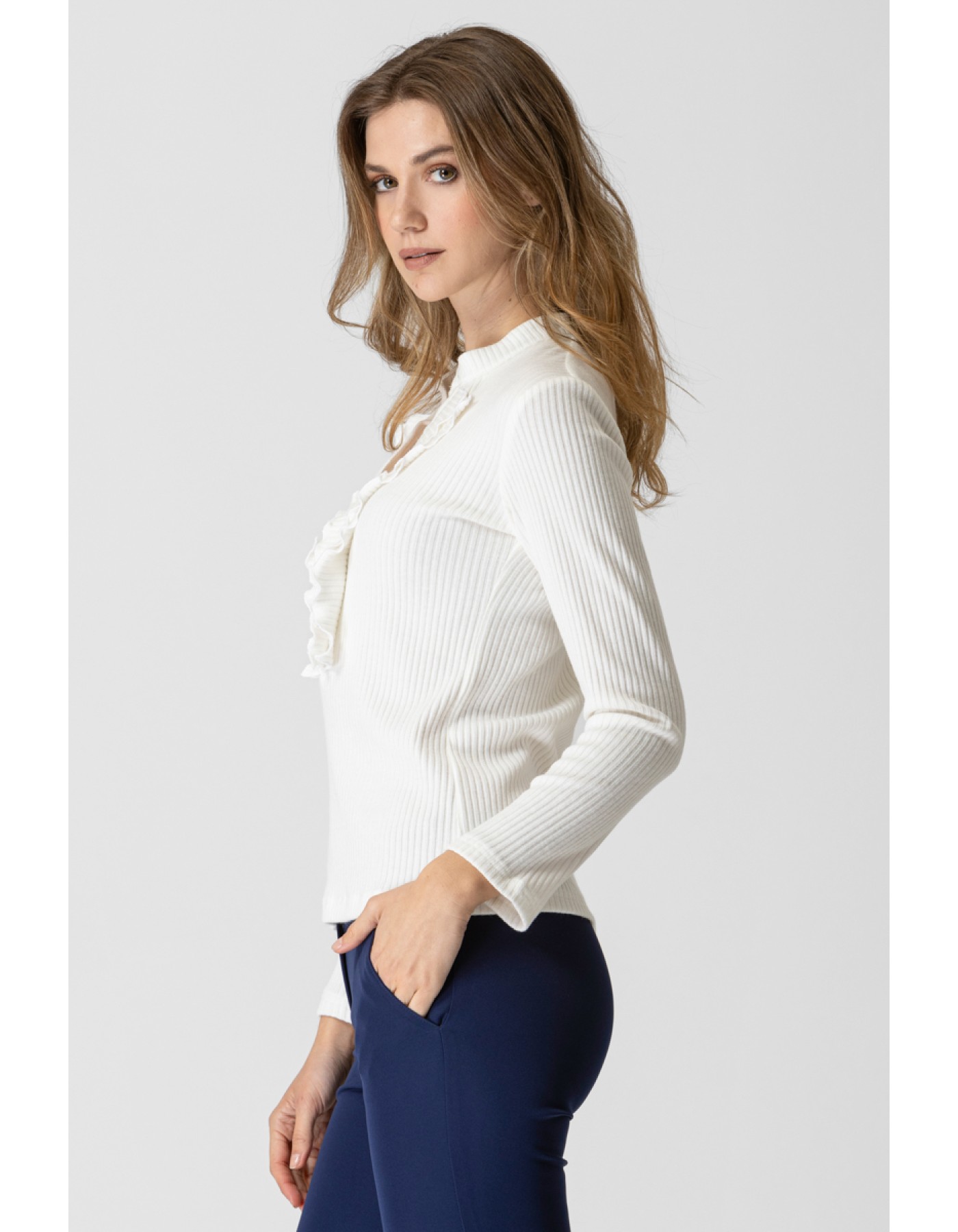 Μπλούζα Rib βολάν πέτο