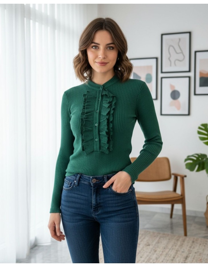 Μπλούζα Rib βολάν πέτο