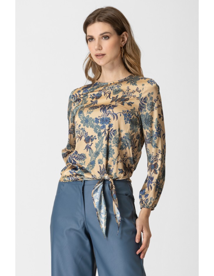 Μπλούζα εμπριμέ σατέν λάστιχο Μπλούζα εμπριμέ σατέν λάστιχο