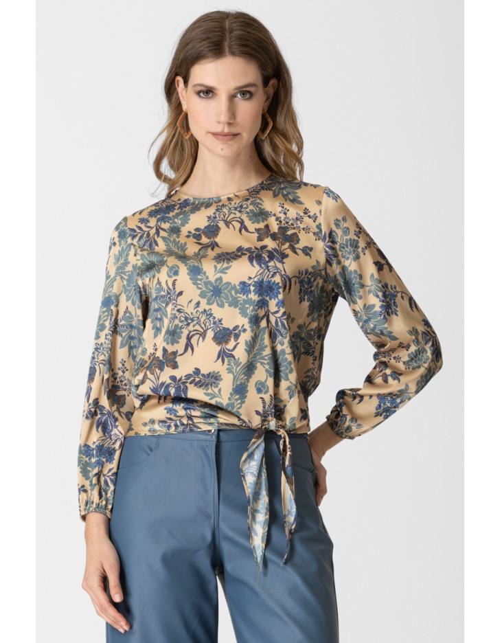 Μπλούζα εμπριμέ σατέν λάστιχο