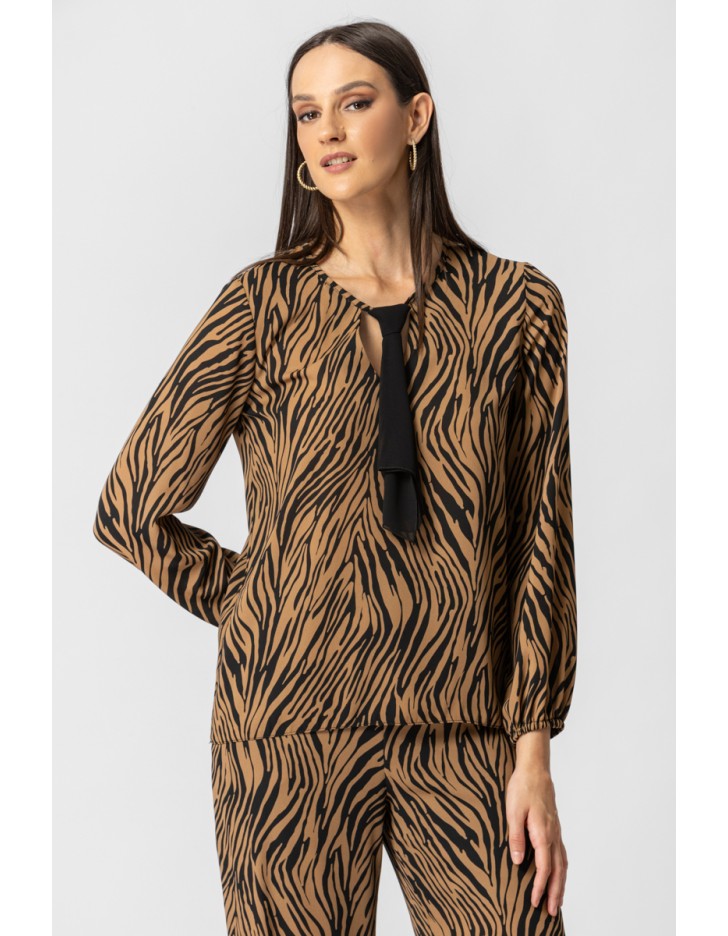 Μπλούζα διαφάνεια ζέβρα φουλάρι