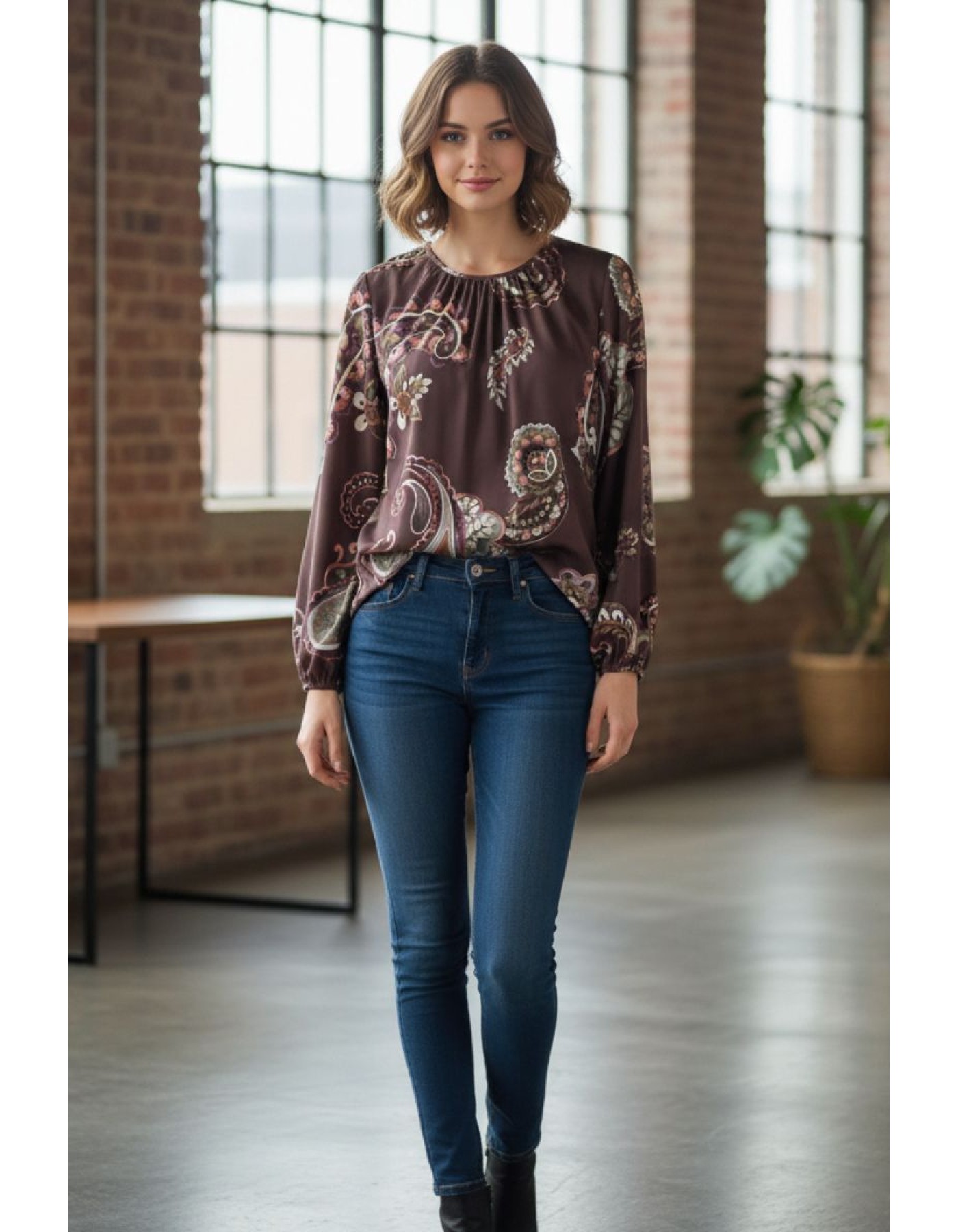 Μπλούζα εμπριμέ σατέν Angelica Μπλούζα εμπριμέ σατέν Angelica