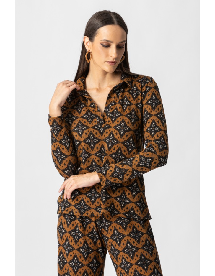 Μπλούζα πλεχτό εμπριμέ γιακάς Dora