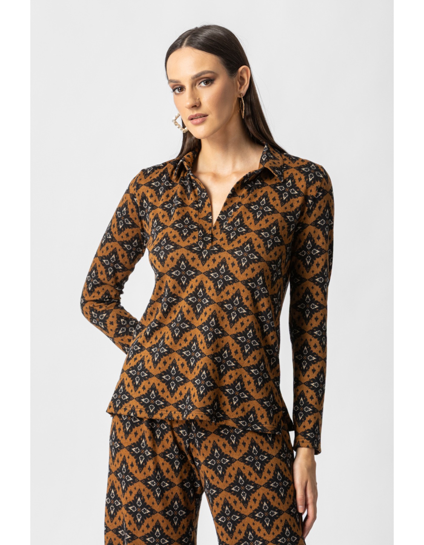 Μπλούζα πλεχτό εμπριμέ γιακάς Dora