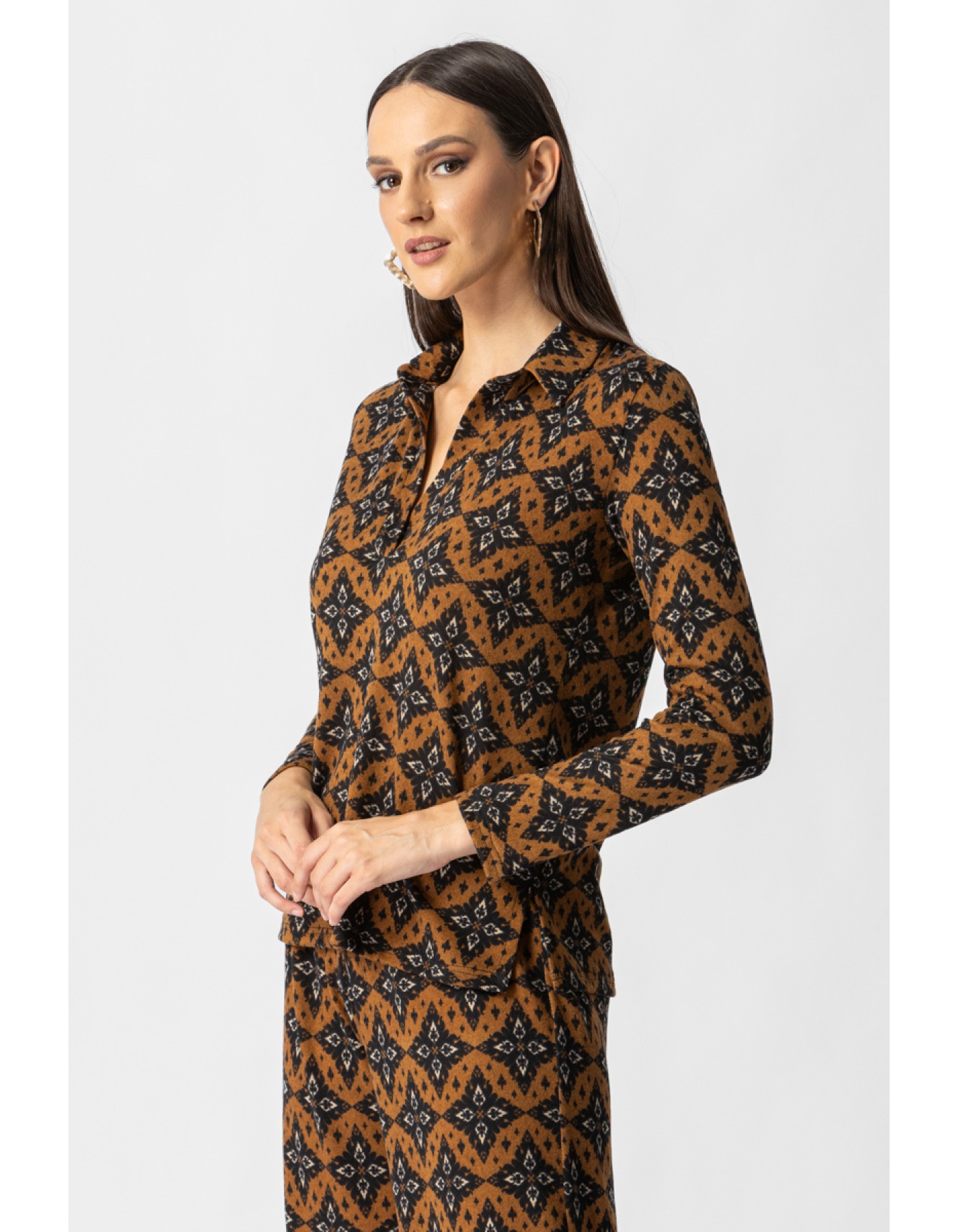 Μπλούζα πλεχτό εμπριμέ γιακάς Dora