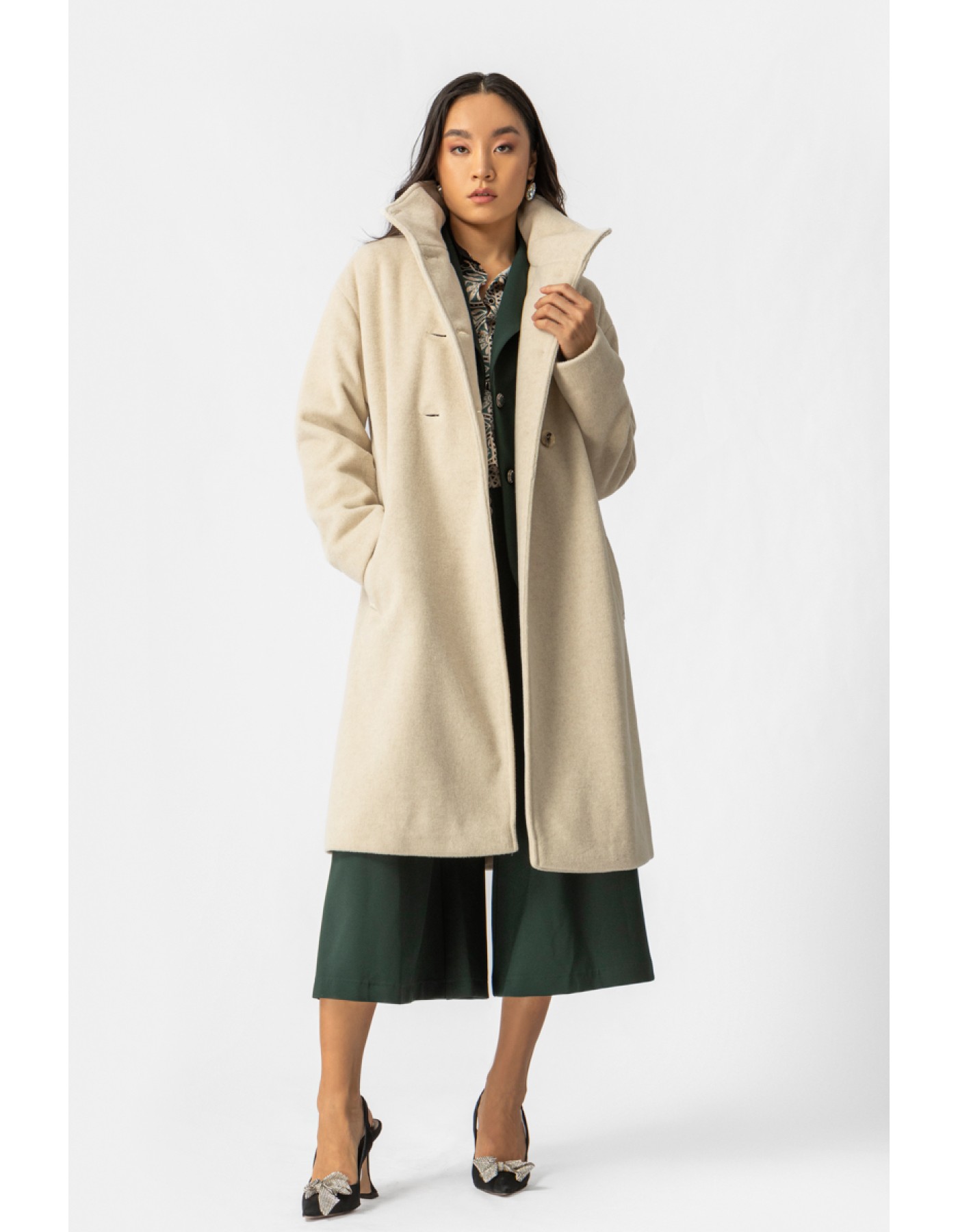 Παλτό σταυροκούμπι χνουδωτό