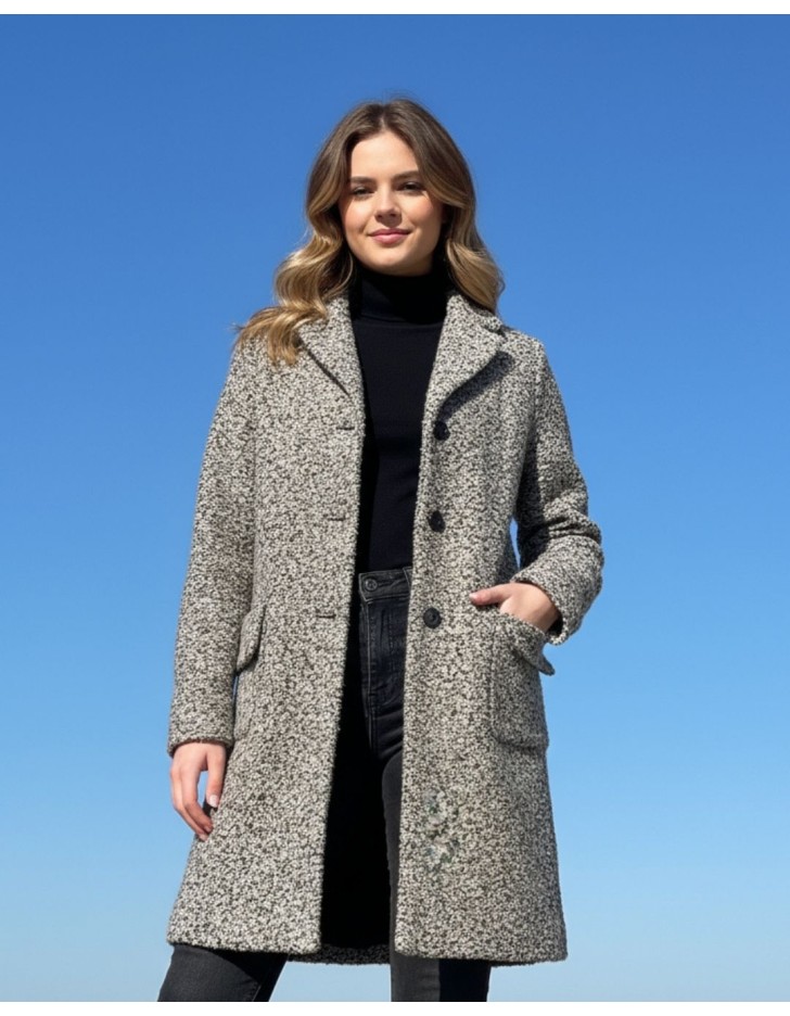 Παλτό μπουκλέ δίχρωμο Παλτό μπουκλέ δίχρωμο