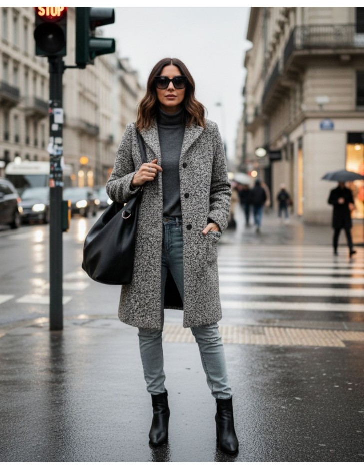 Παλτό μπουκλέ δίχρωμο