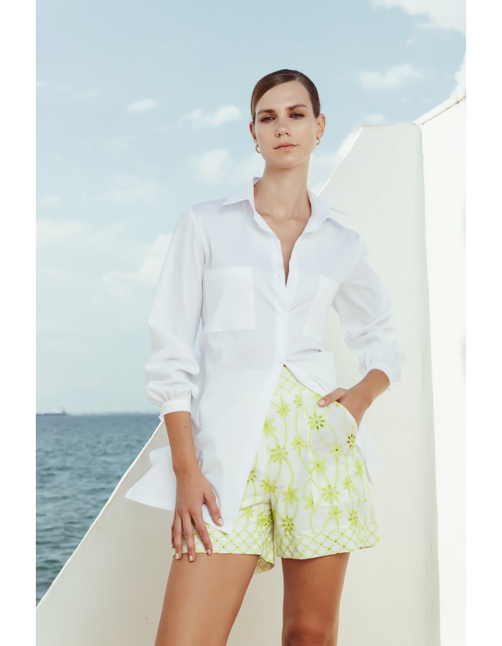 Πουκαμίσα ποπλίνα με σχισίματα και τσέπες Πουκαμίσα ποπλίνα με σχισίματα και τσέπες