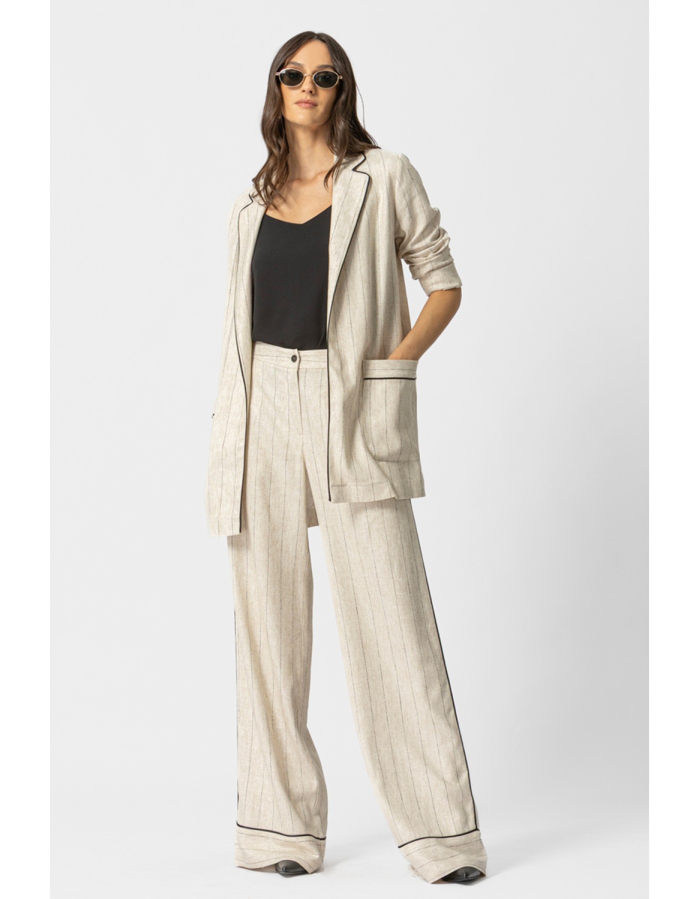 Σακάκι ριγέ λινό ρέλι