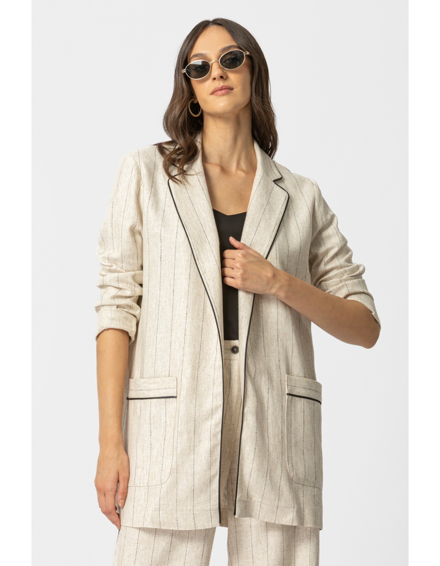 Σακάκι ριγέ λινό ρέλι