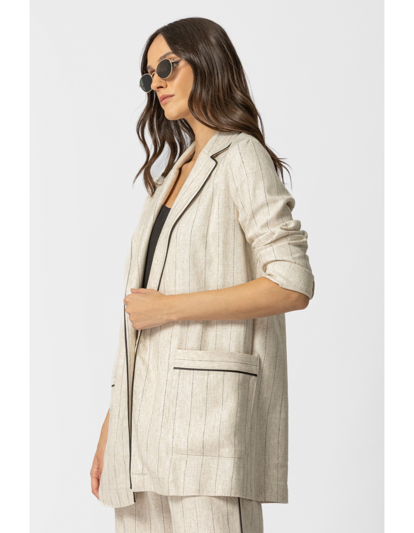 Σακάκι ριγέ λινό ρέλι