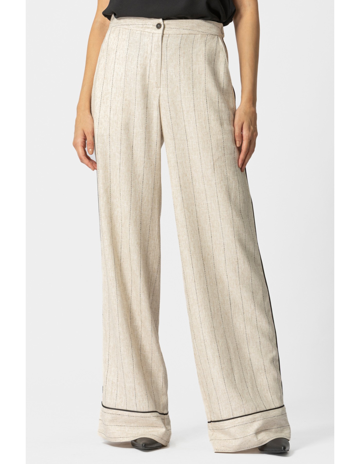 Παντελόνα ριγέ λινάρι ρέλι