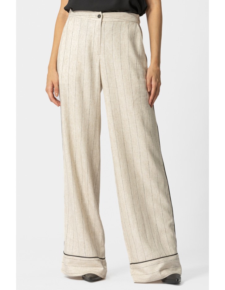 Παντελόνα ριγέ λινάρι ρέλι