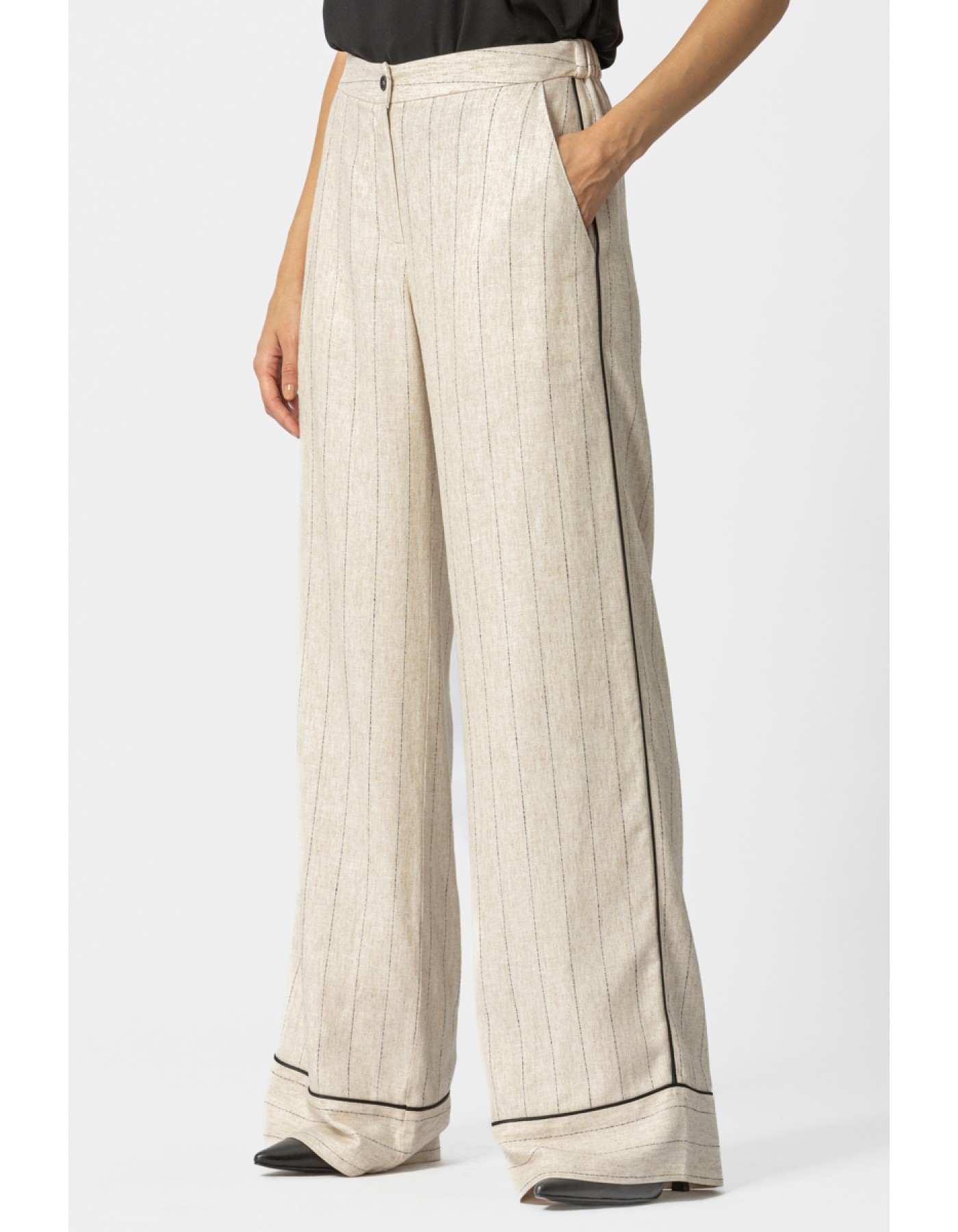 Παντελόνα ριγέ λινάρι ρέλι