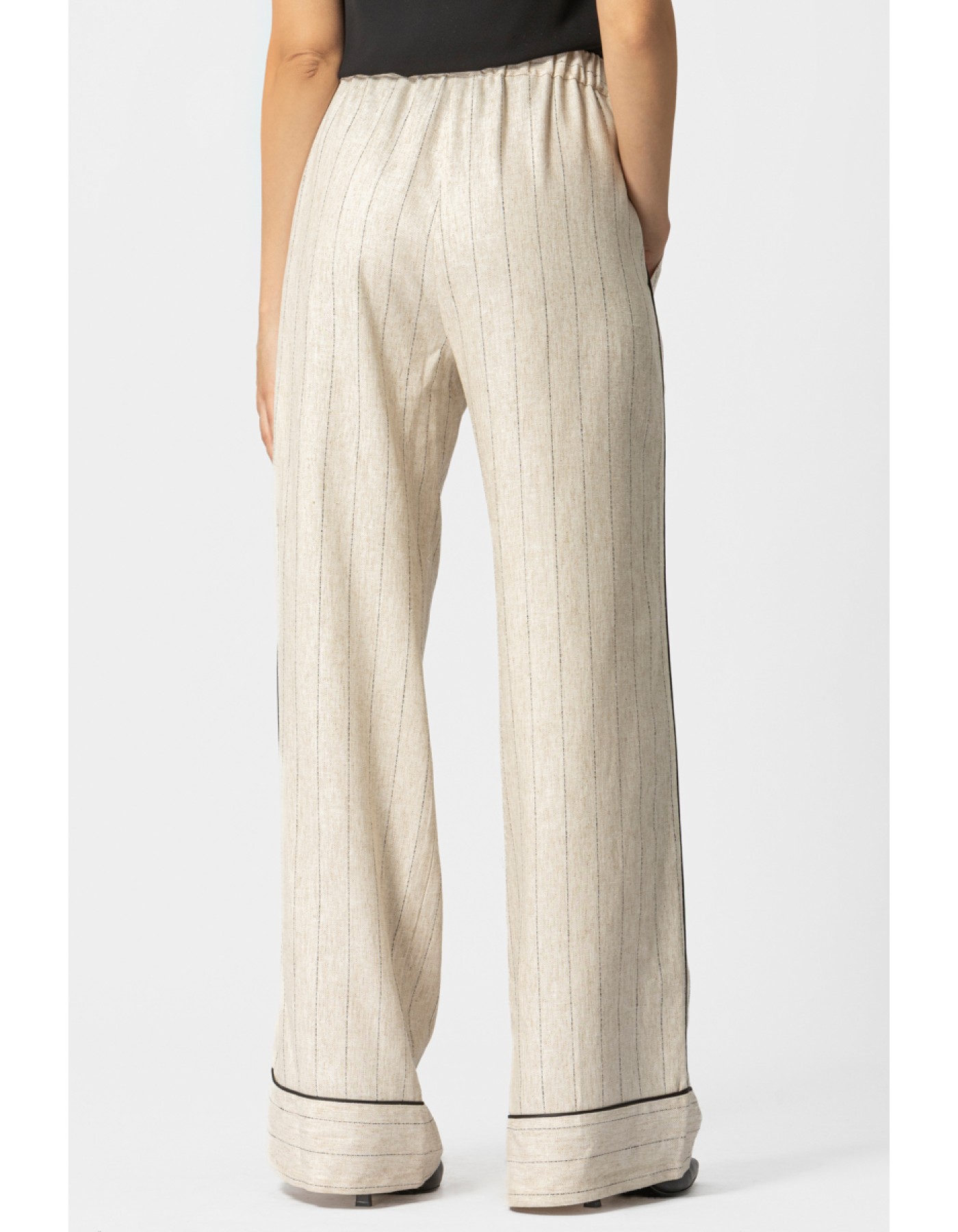 Παντελόνα ριγέ λινάρι ρέλι