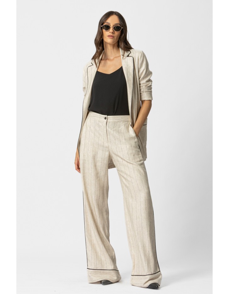 Παντελόνα ριγέ λινάρι ρέλι