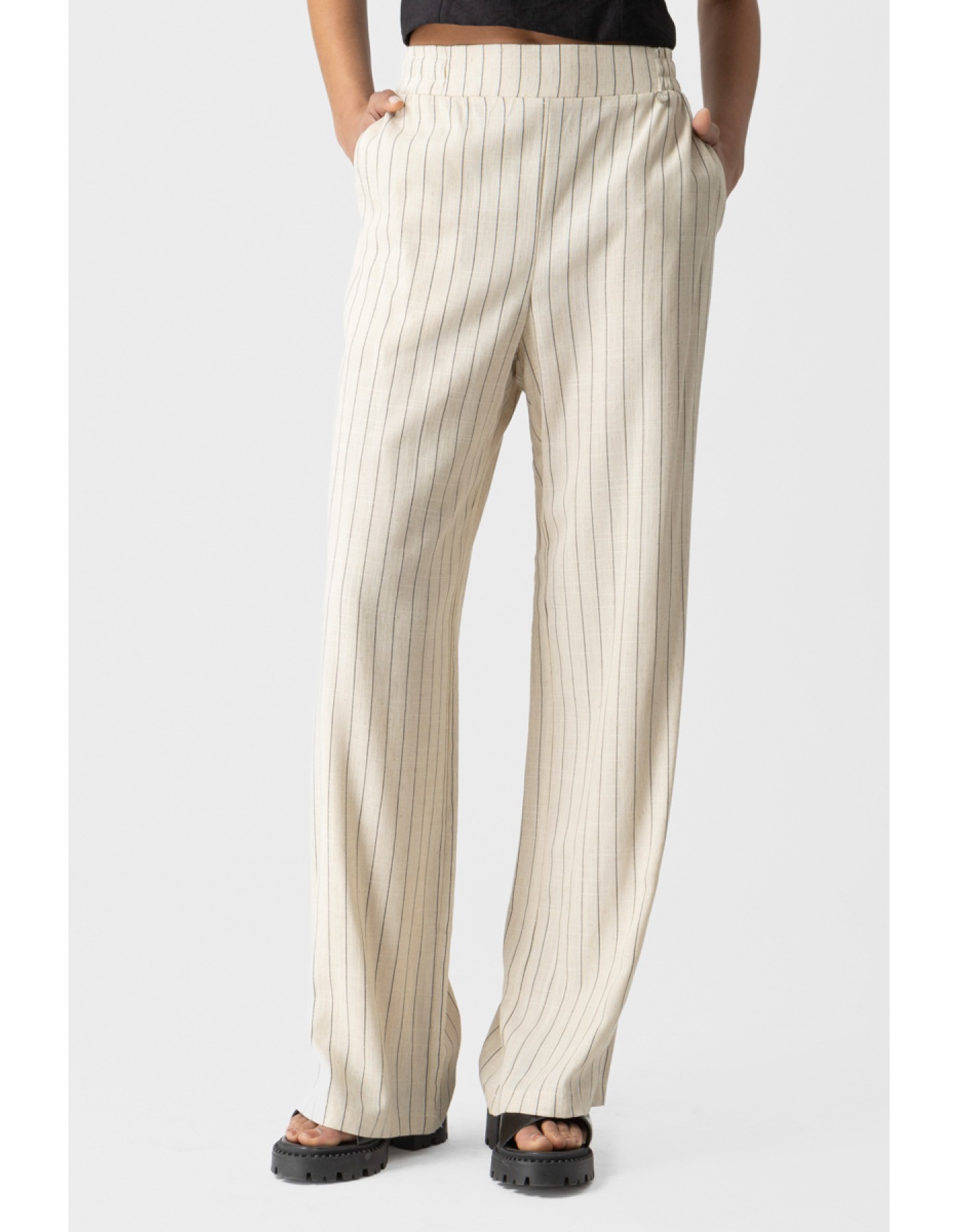 Παντελόνα ριγέ λινή λάστιχο